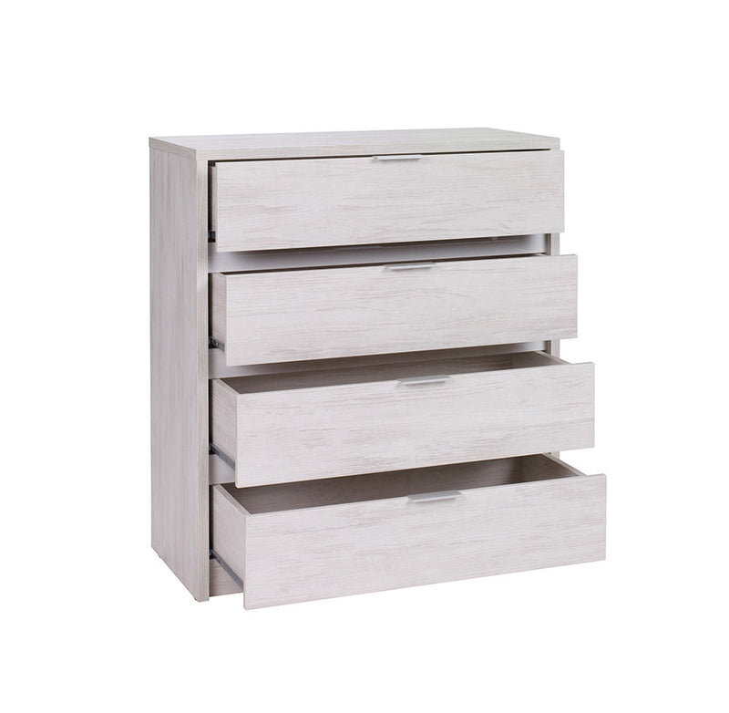 cassettiera 4 cassetti in legno oak white e bianco lucido