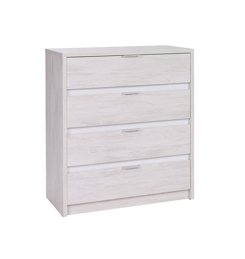 cassettiera 4 cassetti in legno oak white inserti bianco lucido