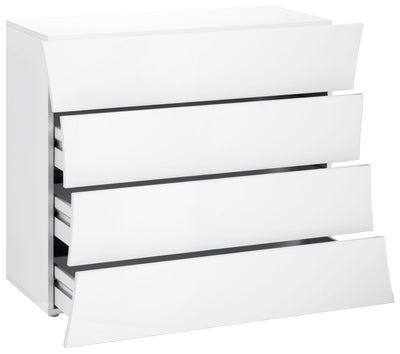 Persefone - Cassettiera moderna in legno 4 cassetti colore bianco lucido design arcato cm 98x40x81h