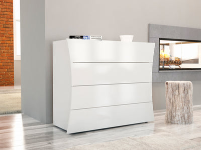 Persefone - Cassettiera moderna in legno 4 cassetti colore bianco lucido design arcato cm 98x40x81h