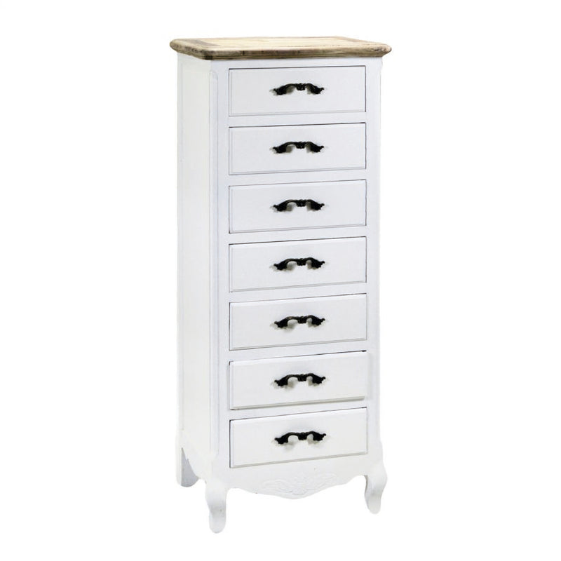 Cassettiera settimino 7 cassetti stile country in legno bianco cm 44x34x110h