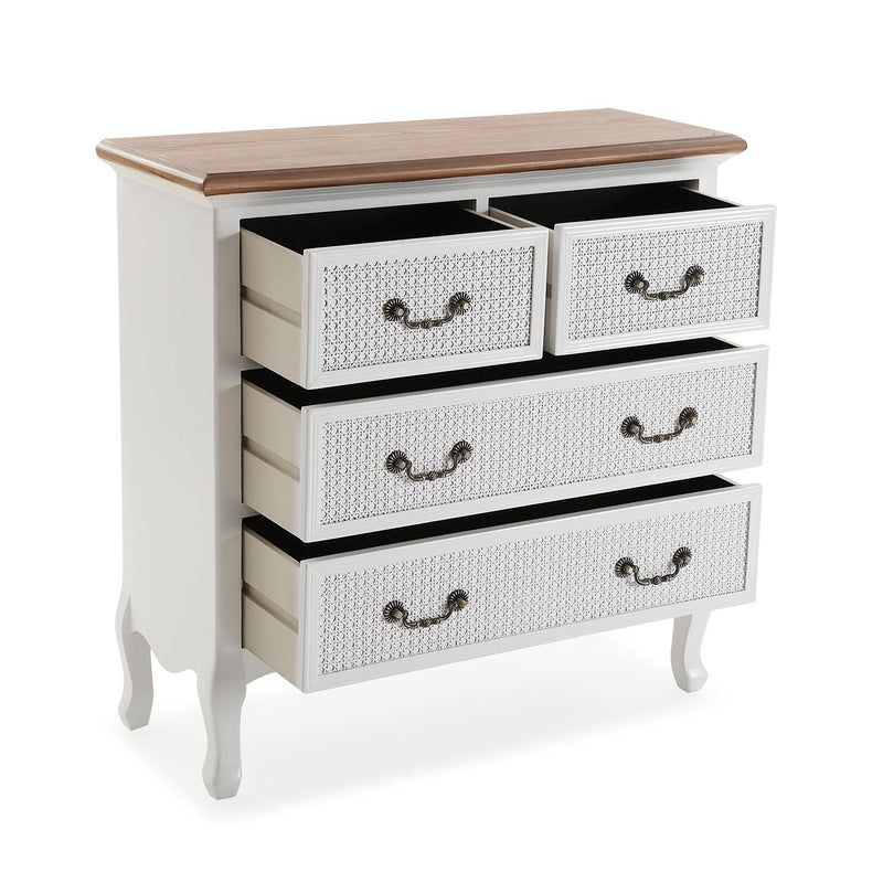 Cassettiera shabby da soggiorno in legno finitura naturale e bianco cm 80x30x80h