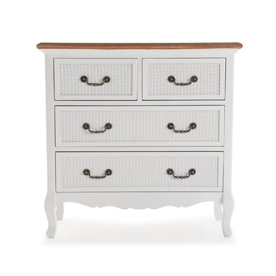 Cassettiera shabby da soggiorno in legno finitura naturale e bianco cm 80x30x80h