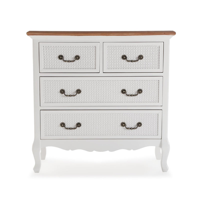 Cassettiera shabby da soggiorno in legno finitura naturale e bianco cm 80x30x80h