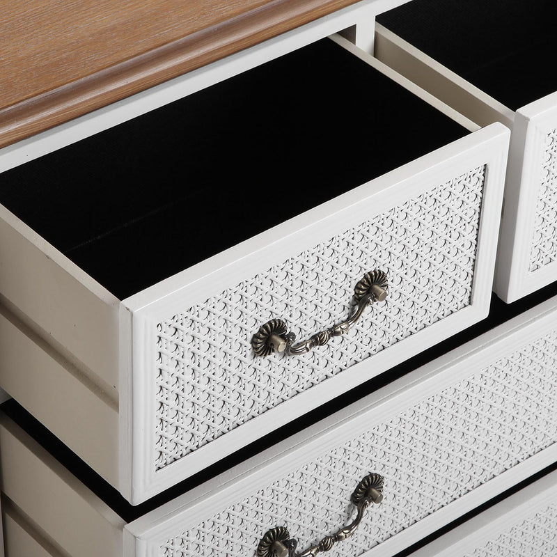 Cassettiera shabby da soggiorno in legno finitura naturale e bianco cm 80x30x80h
