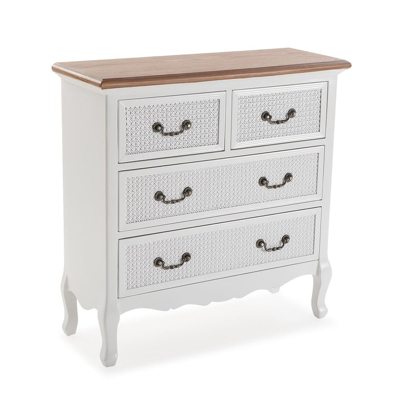 Cassettiera shabby da soggiorno in legno finitura naturale e bianco cm 80x30x80h