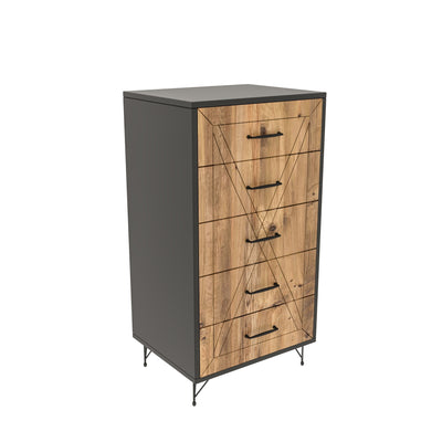 Cassettiera design industriale in legno con gambe in metallo 5 cassetti cm 50x40x95h