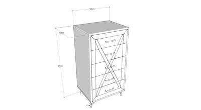 Cassettiera design industriale in legno con gambe in metallo 5 cassetti cm 50x40x95h