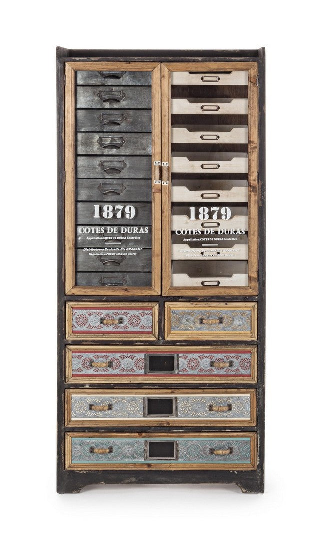 Mobile cassettiera stile industriale in metallo e legno cm 65x37x146h