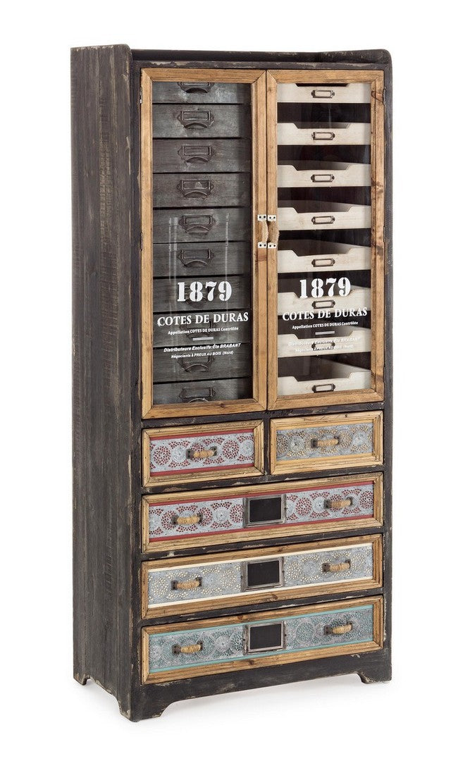 Mobile cassettiera stile industriale in metallo e legno cm 65x37x146h