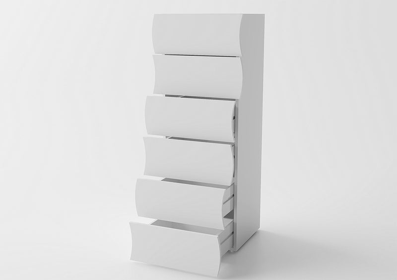 Nyota - Cassettiera moderna 6 cassetti colore bianco lucido forme ad onda cm 50x40x121h