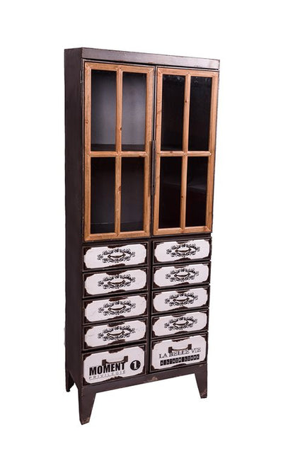 Vetrina vintage con ante e cassetti in legno cm 60x36x164h