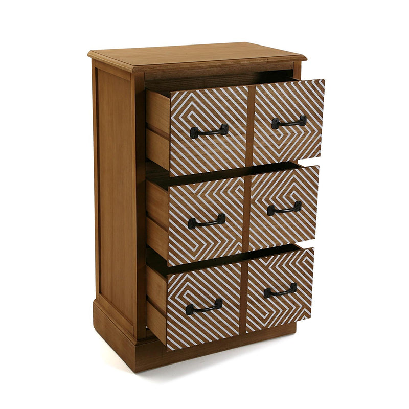 Cassettiera vintage 3 cassetti fantasia in legno finitura noce cm 59x35x94h