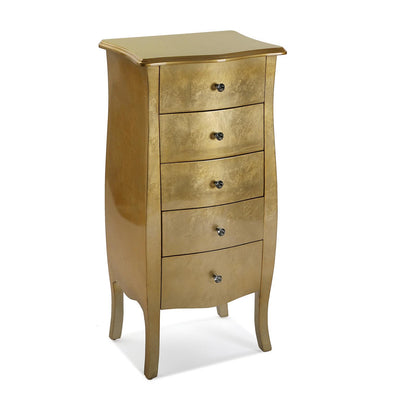 Cassettiera settimino in legno colore oro 5 cassetti e pomelli gioiello cm 48x36x100h