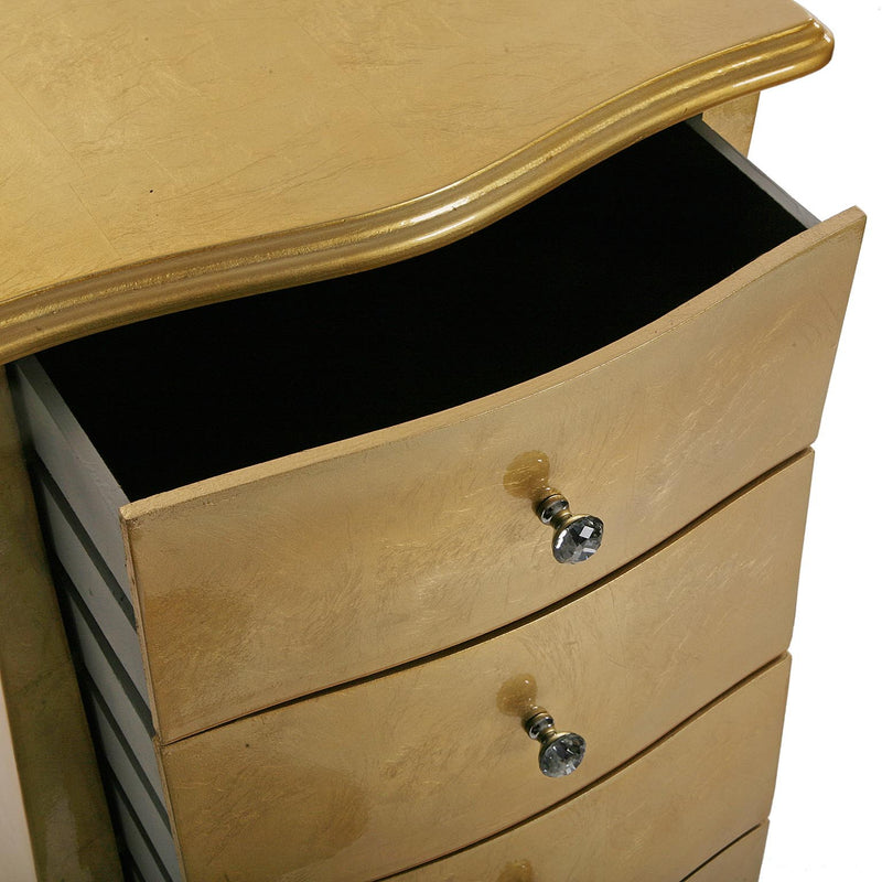 Cassettiera settimino in legno colore oro 5 cassetti e pomelli gioiello cm 48x36x100h