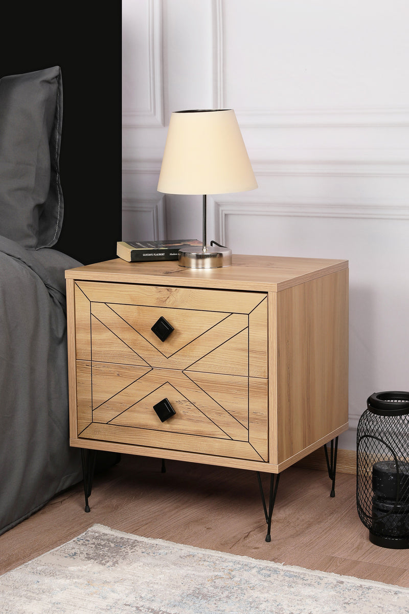 Comodino design con gambe in metallo 2 cassetti cm 50x40x55h - vari colori