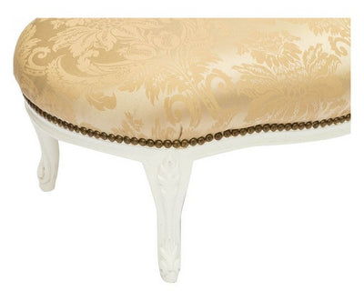Chaise longue divanetto barocco in legno colore bianco tessuto oro a fiori gemme incastonate cm 105x60x95h