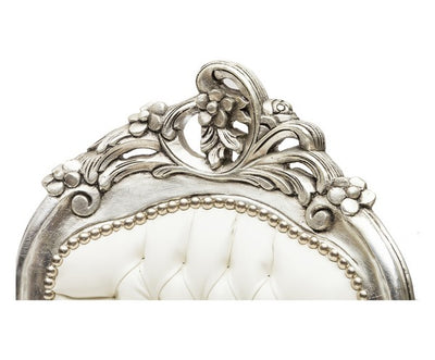 Chaise longue divanetto barocco in legno color argento ecopelle bianca cm 105x60x95h