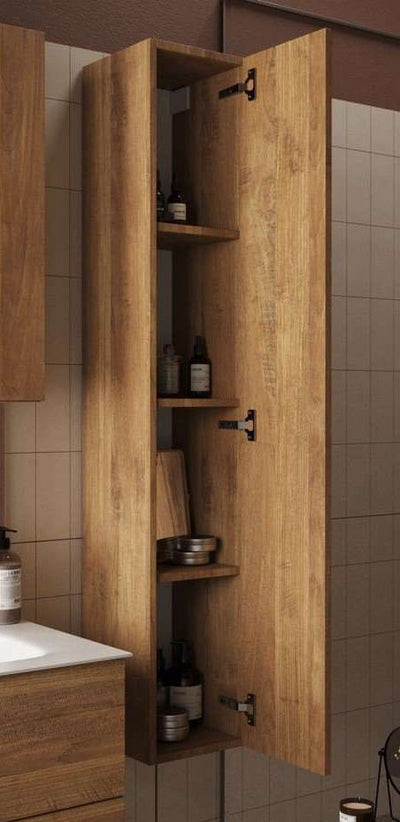 Alven - Colonna da bagno sospesa 1 anta in legno rovere Mercure cm 25x26x138h