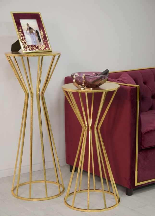 Tavolino da salotto colonnina in metallo colore oro effetto anticato cm Ø 38x80h