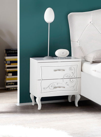 Magnolia - Camera matrimoniale completa in legno bianco con specchio e serigrafie