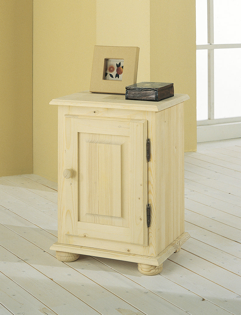 Comodino alto con anta in legno di abete massello stile country cm 40x33x56h