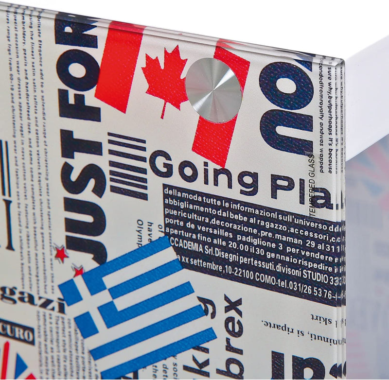 Flag - Tavolino cubo comodino da camera in legno e vetro serigrafato cm 38x35x46h