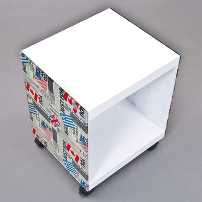 Flag - Tavolino cubo comodino da camera in legno e vetro serigrafato cm 38x35x46h