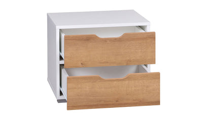 Biond - Comodino da camera 2 cassetti in legno bianco e naturale cm 50x40x40h