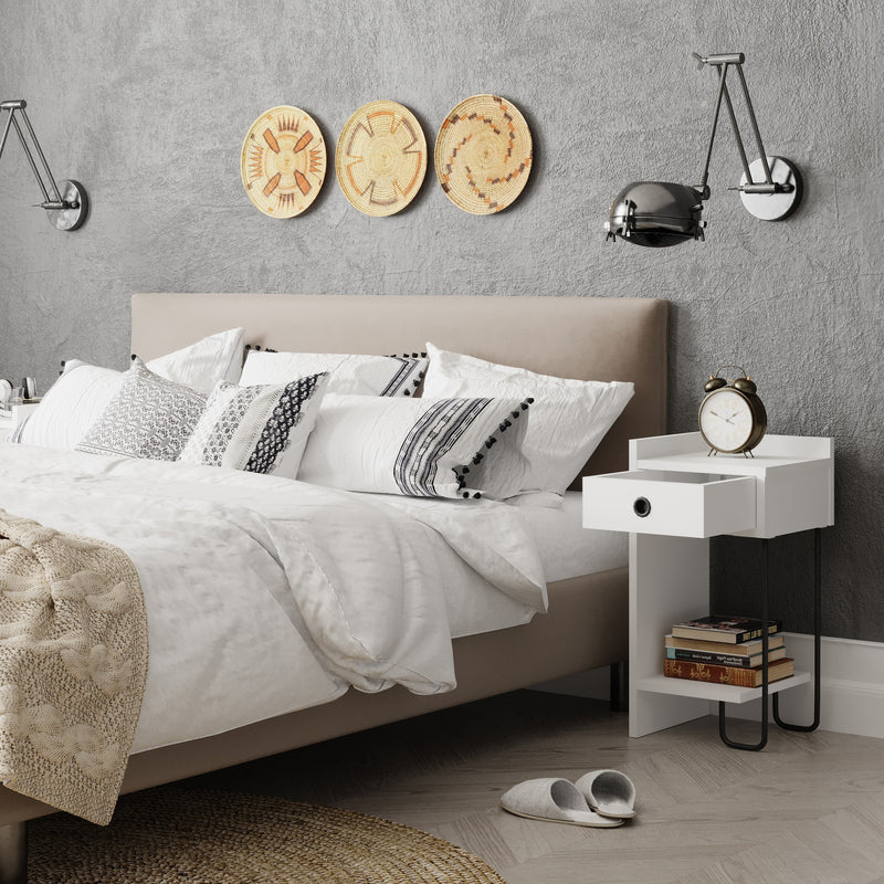Comodino da notte moderno con vano a giorno e cassetto lato destro cm 30x32x60h
