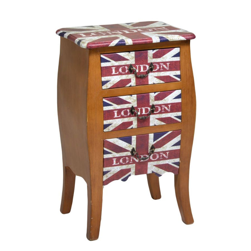 Comodino stile classico in legno ed ecopelle 3 cassetti cm 40x30x67h