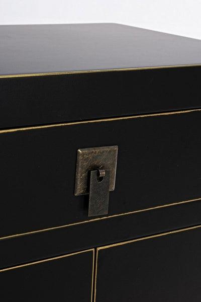 Comodino con cassetto e 2 ante in legno nero con bordino dorato cm 44x32x55h