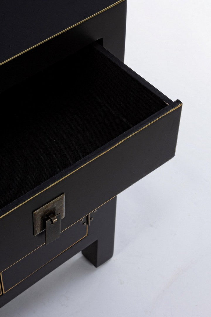 Comodino con cassetto e 2 ante in legno nero con bordino dorato cm 44x32x55h