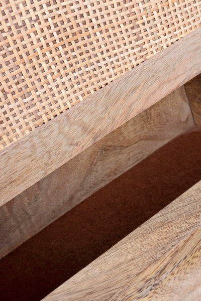 Comodino in legno con struttura in metallo dorato e 2 cassetti colore naturale cm 45x35x55h