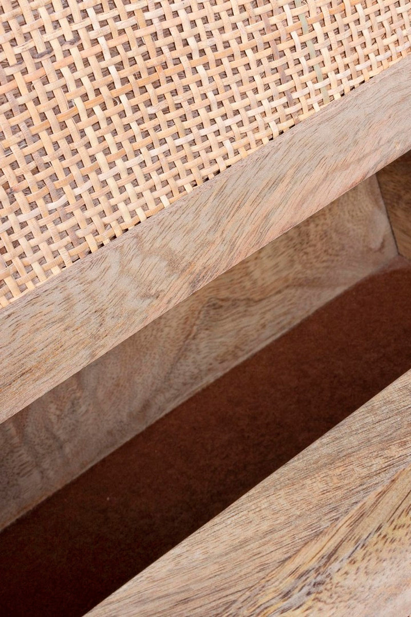 Comodino in legno con struttura in metallo dorato e 2 cassetti colore naturale cm 45x35x55h