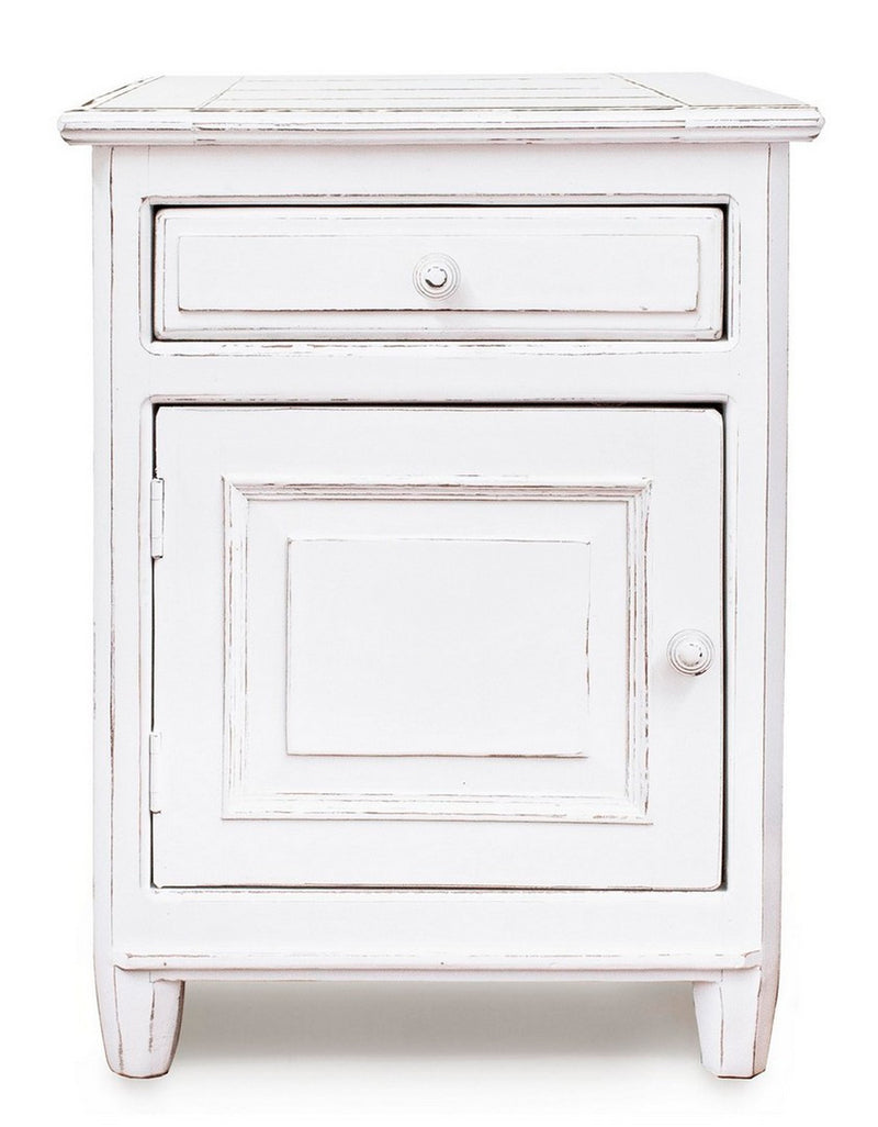 Comodino country in legno colore bianco con anta e cassetto cm 50x40x65h - vari modelli