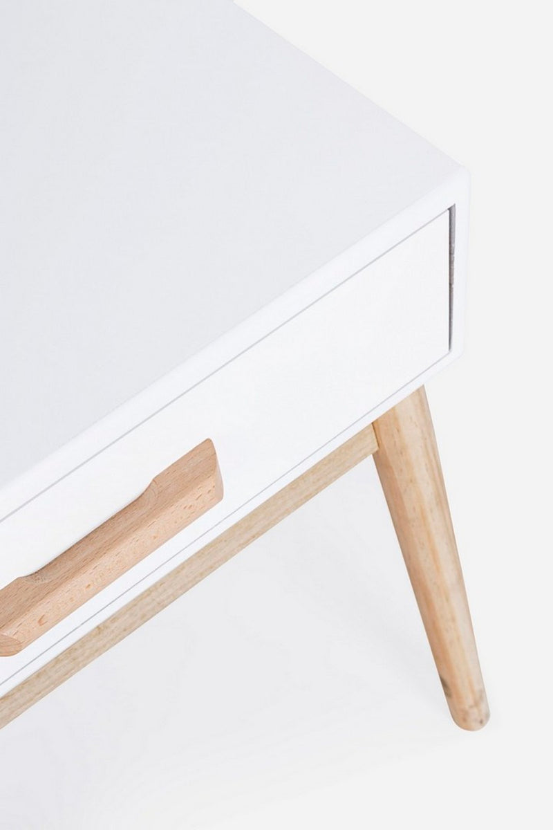 Comodino moderno in legno colore bianco e naturale con cassetto cm 43x30x48h