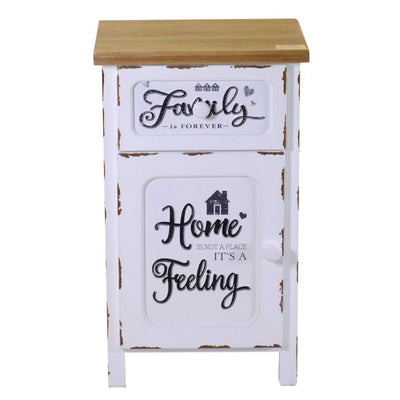 Comodino in legno shabby bianco con anta e cassetto piano legno naturale cm 40x30x67h