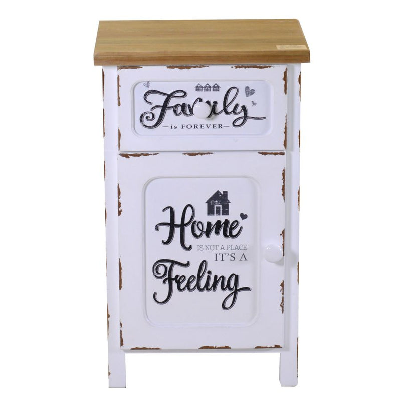 Comodino in legno shabby bianco con anta e cassetto piano legno naturale cm 40x30x67h