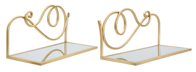 Set da 2 comodini mensola da appendere in metallo dorato con specchio