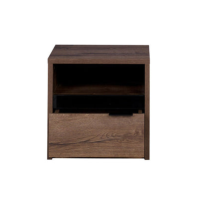 comodino in legno con cassetto e vano oak monaster  e inserto nero lucido