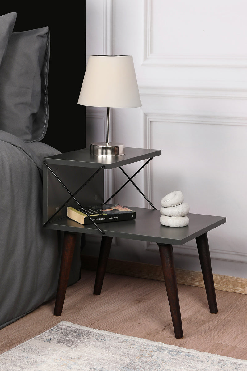 Comodino stile moderno con gambe in legno a 2 ripiani cm 50x40x55h - vari colori