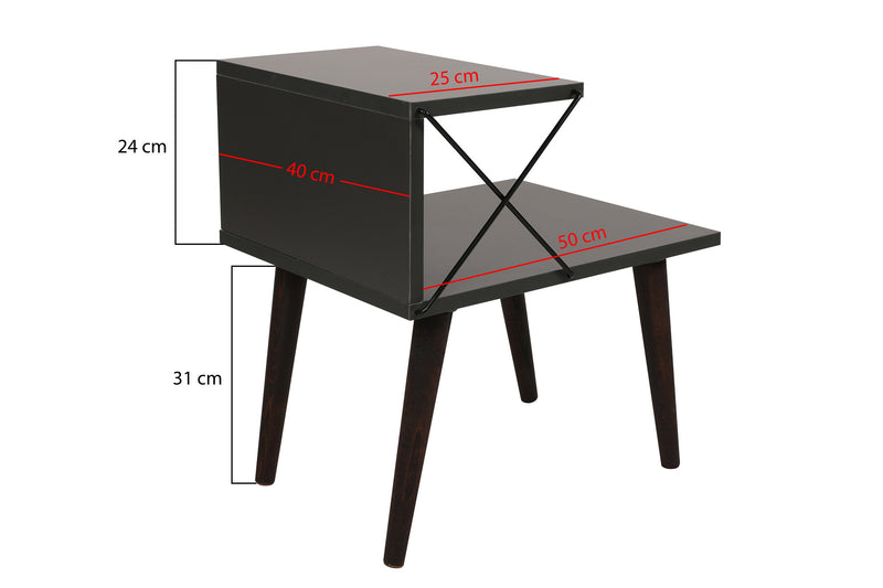 Comodino stile moderno con gambe in legno a 2 ripiani cm 50x40x55h - vari colori