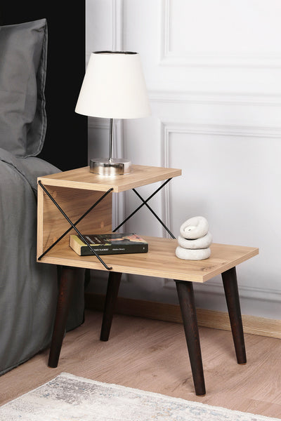 Comodino stile moderno con gambe in legno a 2 ripiani cm 50x40x55h - vari colori