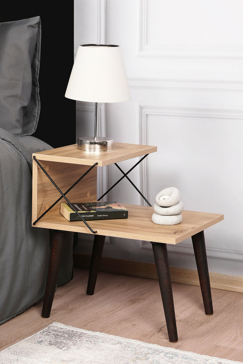 Comodino stile moderno con gambe in legno a 2 ripiani cm 50x40x55h - vari colori