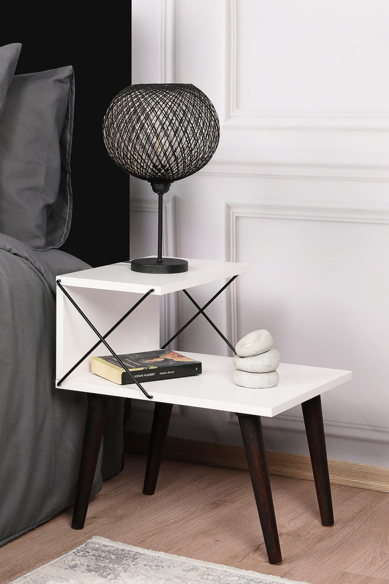 Comodino stile moderno con gambe in legno a 2 ripiani cm 50x40x55h - vari colori