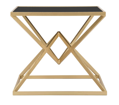Tavolino da salotto comodino moderno in metallo dorato piano in vetro nero cm 50x50x45h