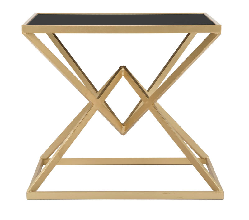 Tavolino da salotto comodino moderno in metallo dorato piano in vetro nero cm 50x50x45h