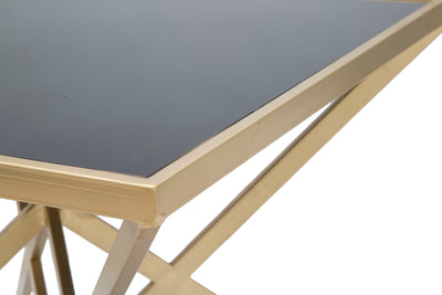 Tavolino da salotto comodino moderno in metallo dorato piano in vetro nero cm 50x50x45h