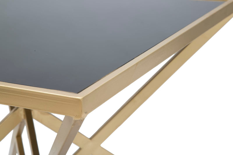 Tavolino da salotto comodino moderno in metallo dorato piano in vetro nero cm 50x50x45h